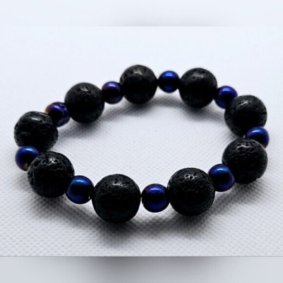 natural Volcanic Stone Chakra Balance Tiger Eye Bead Stretch Bracelet - Picture 2 of 5